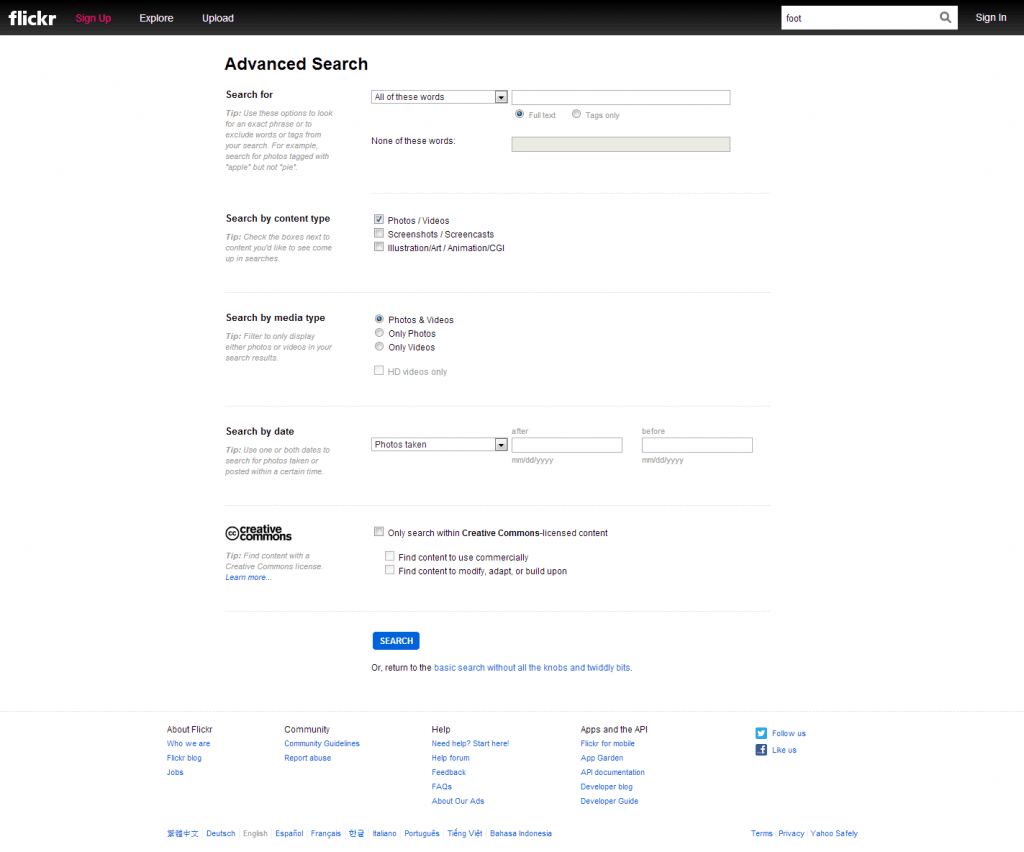 Flickr Advanced Search