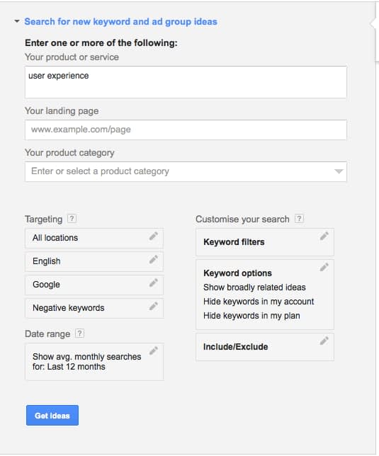 Keyword Planner Interface