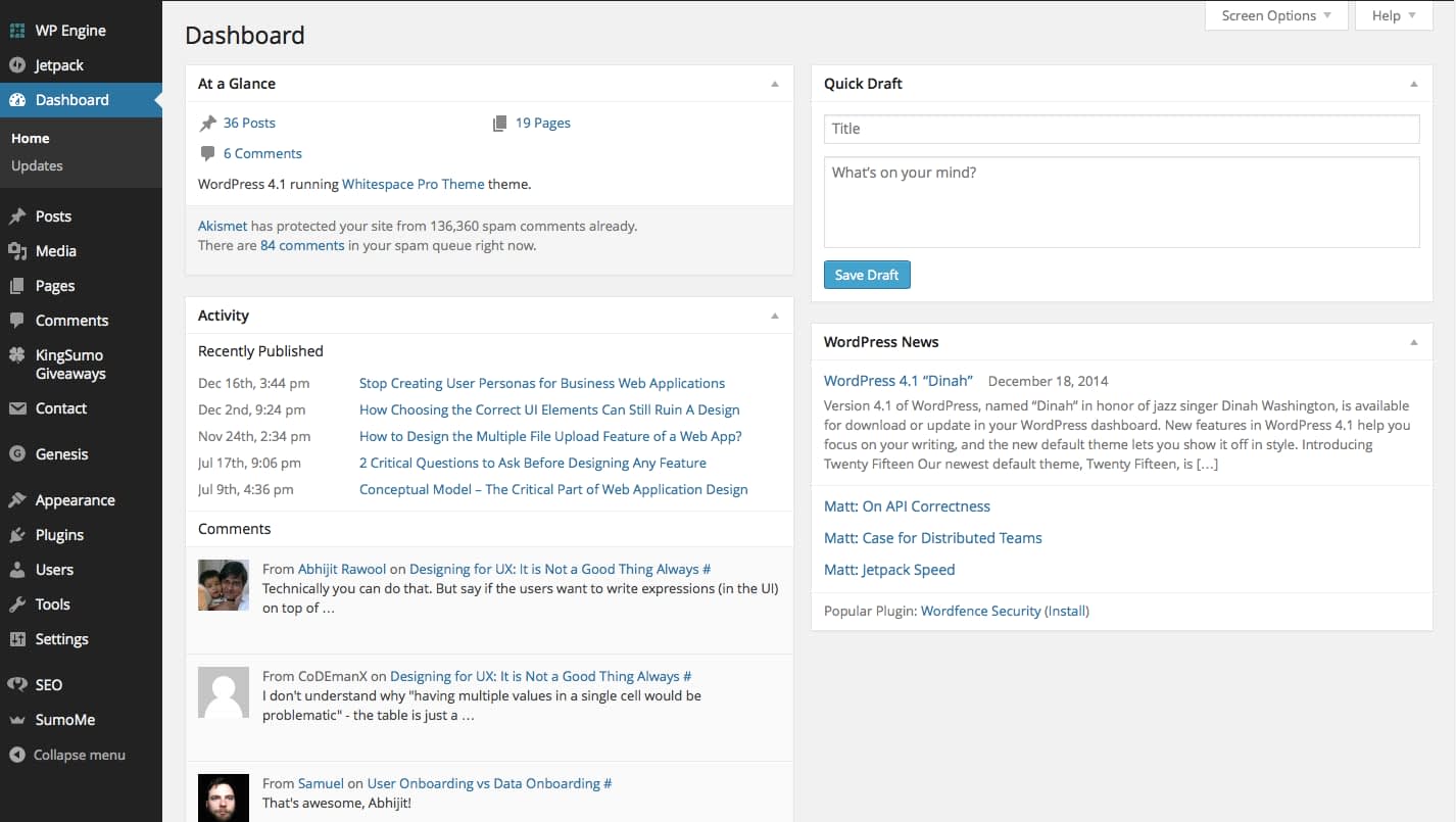 Wordpress Dashboard