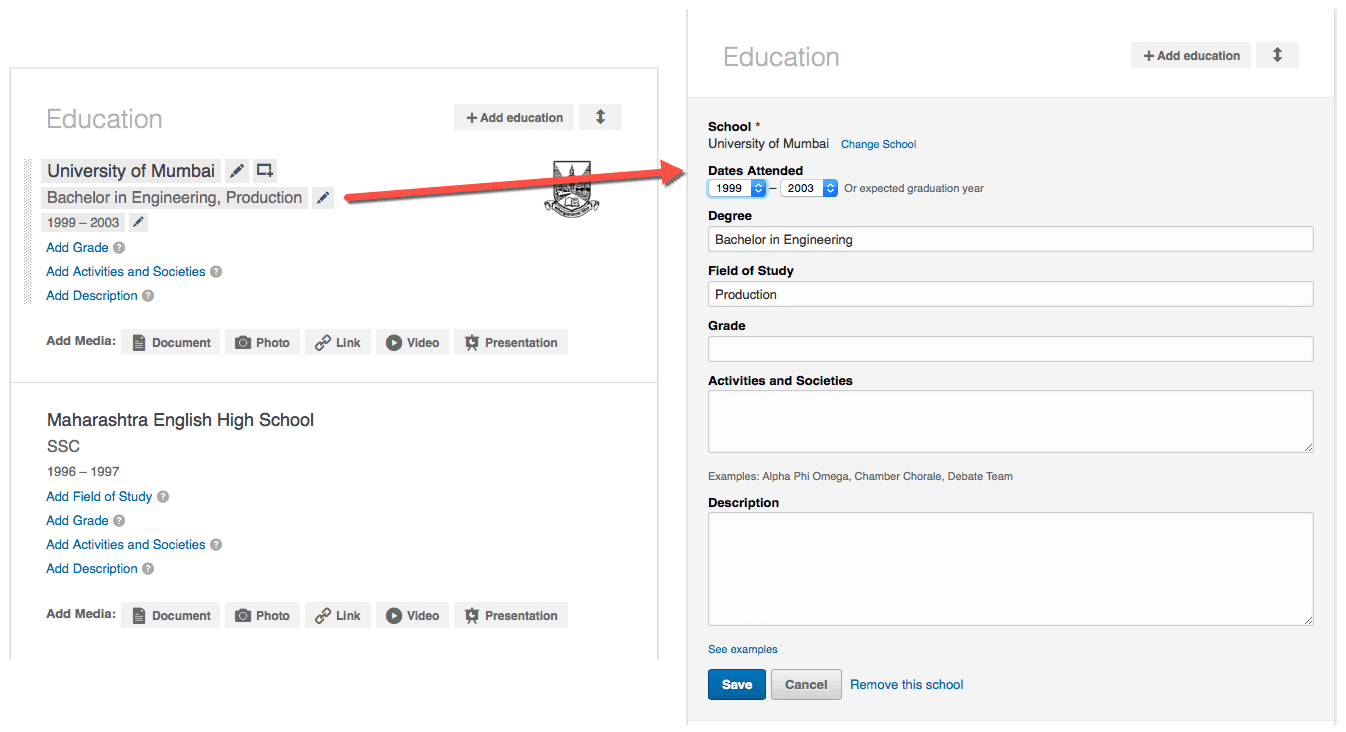 Linkedin Multiple Field Edit