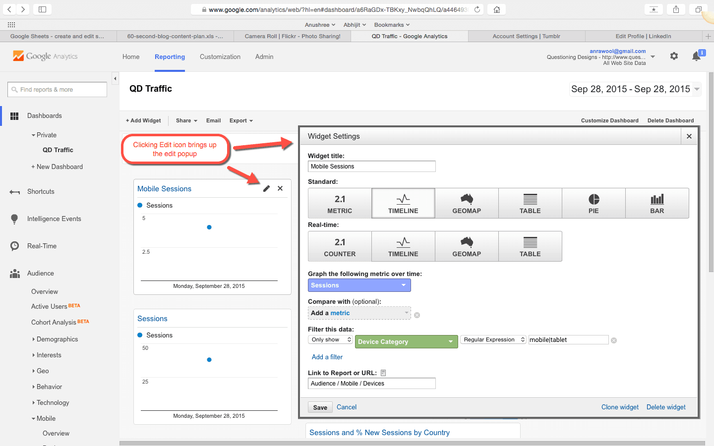 Google Analytics Edit Popup