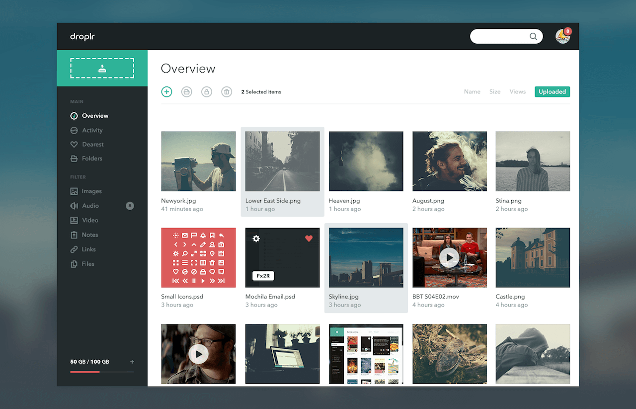Droplr Dashboard